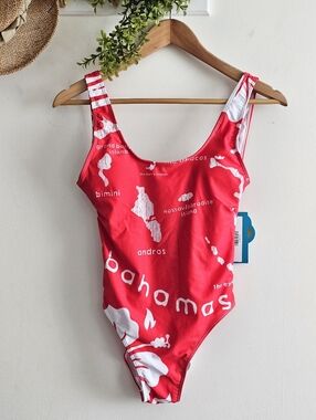 Bahari Bahamas Archipelago Red Map One Piece Swimsuit S NWT 2019